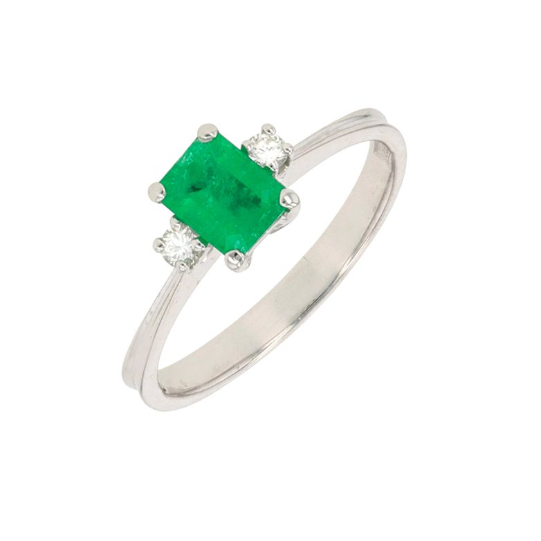 Bague émeraude 0.80 carat et diamants 0.10 carat or blanc 3.54g Comme neuf -  reconditionné disponible sur Gemme Les Bijoux